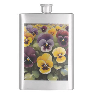 Yellow and purple pansies watercolor painting flask