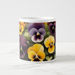 Yellow and purple pansies watercolor painting giant coffee mug