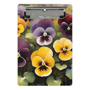 Yellow and purple pansies watercolor painting mini clipboard