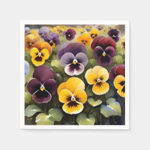 Yellow and purple pansies watercolor painting napkins