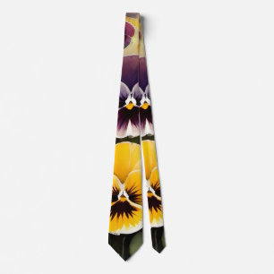Yellow and purple pansies watercolor painting neck tie
