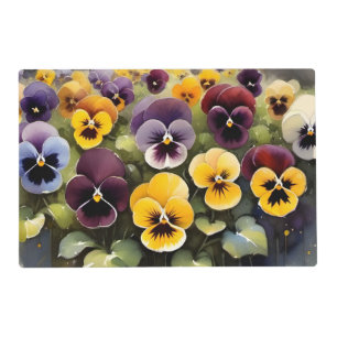Yellow and purple pansies watercolor painting placemat