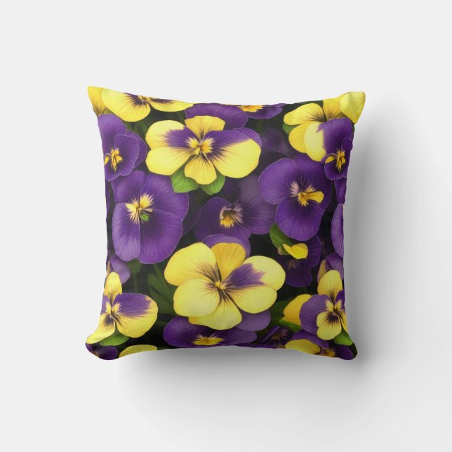 Yellow and Purple Pansy Flowers Throw Pillow (Front)