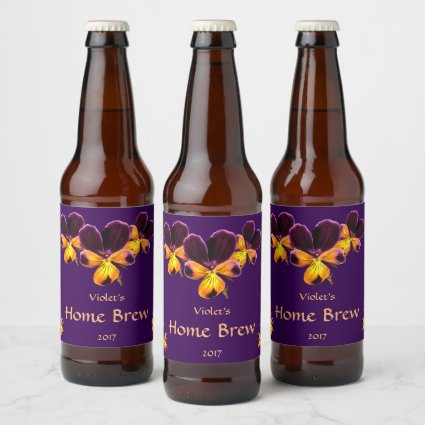 Yellow and Purple Pansy Garden Flowers Beer Label