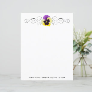 Yellow and Purple Pansy Personalized Paper Sheet