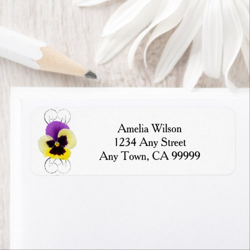 Yellow and Purple Pansy Return Address Label