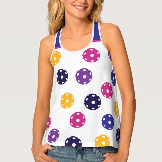 💛Yellow and 💜purple pickleballs on Tank Top (Front)