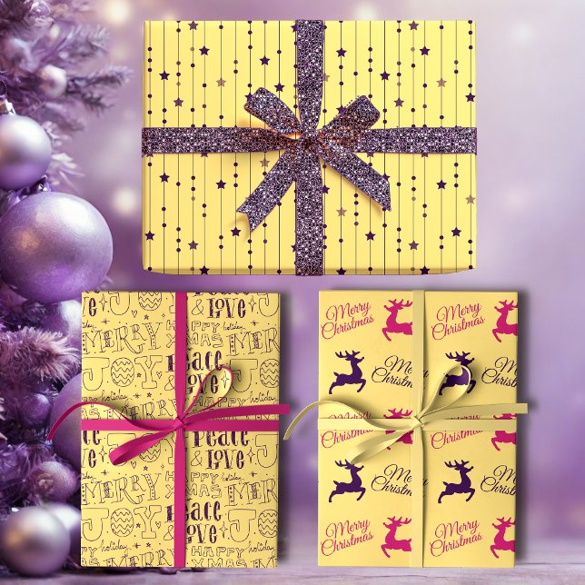 Yellow and Purple Pop Art Holiday Wrapping Paper Sheets (Creator Uploaded)