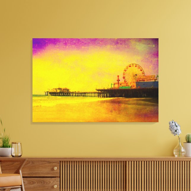 Yellow and Purple Santa Monica Pier Canvas Print (Insitu(LivingRoom))