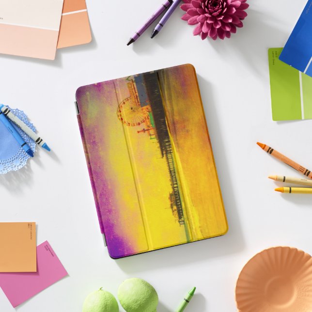Yellow and Purple Santa Monica Pier iPad Pro Cover (Desk)