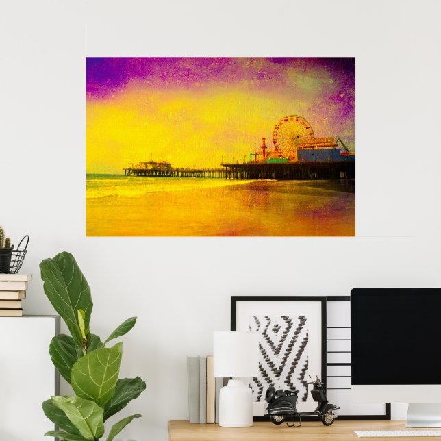 Yellow and Purple Santa Monica Pier Poster (Home Office)