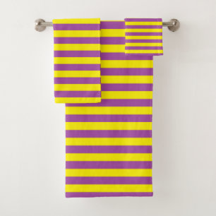 Yellow and Purple Stripes Bath Towel Set