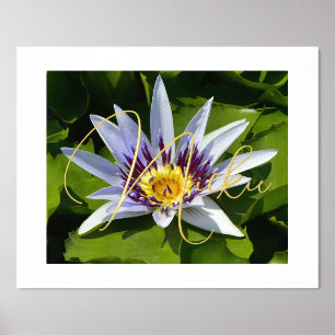 Yellow and Purple Water Lily Foil Text Foil Prints