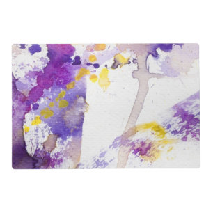 yellow and purple watercolor background placemat