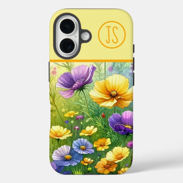 Yellow and Purple Wildflowers Monogrammed Case-Mate iPhone Case (Back)