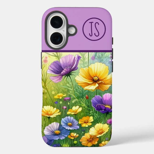 Yellow and Purple Wildflowers Monogrammed Case-Mate iPhone Case (Back)
