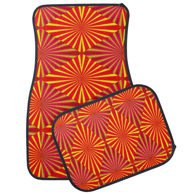 Yellow and red abstract design car mat (Set)
