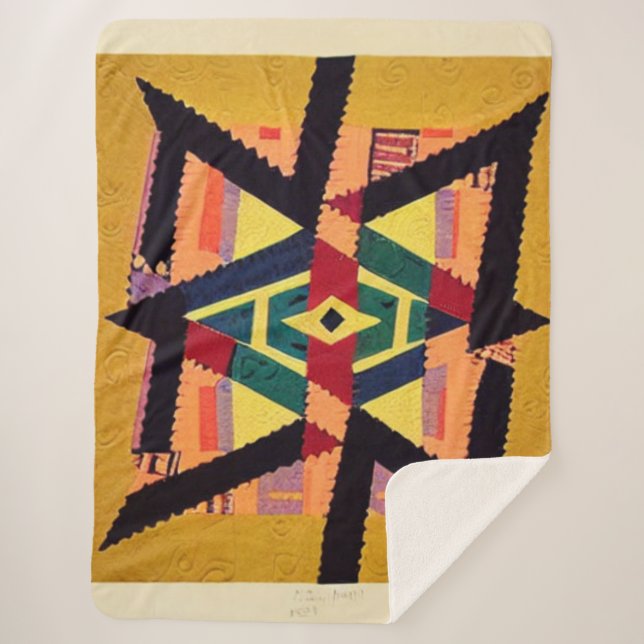 Yellow and Red Aztec Quilt Sherpa Blanket (Front)