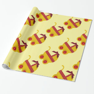 Yellow and red baby carriage wrapping paper