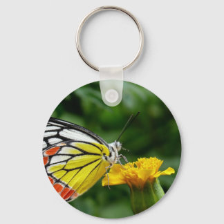 Yellow and Red Butterfly on Yellow Flower Keychain