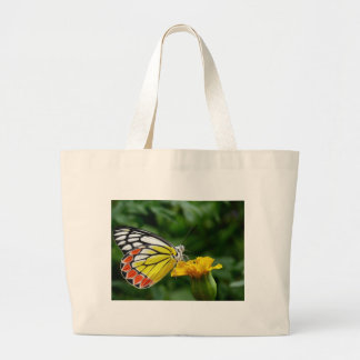 Yellow and Red Butterfly on Yellow Flower Large Tote Bag