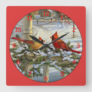 Yellow and Red Cardinals Square Wall Clock