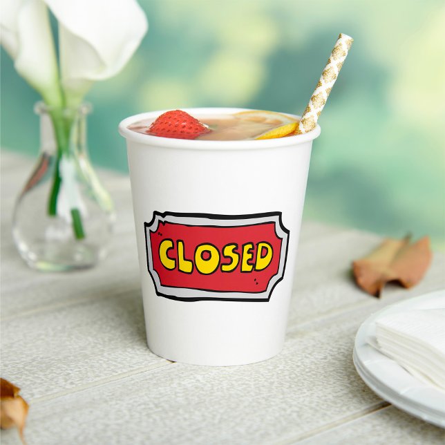 Yellow And Red Closed Sign Paper Cups (Creator Uploaded)