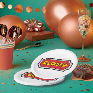 Yellow And Red Closed Sign Paper Plates