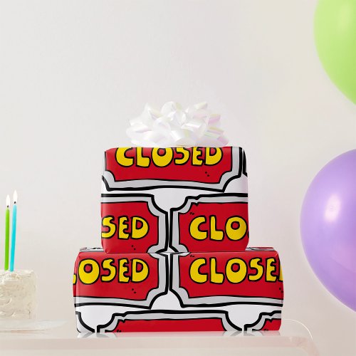 Yellow And Red Closed Sign Wrapping Paper