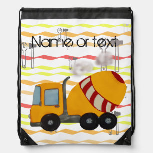 Yellow and red concrete mixer drawstring bag