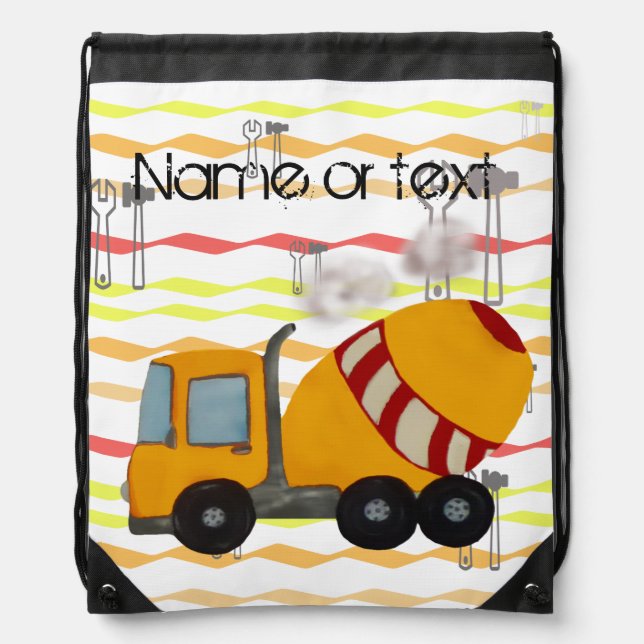 Yellow and red concrete mixer drawstring bag (Front)