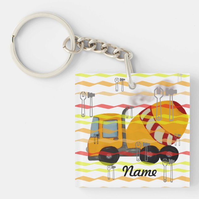 Yellow and red concrete mixer keychain (Front)