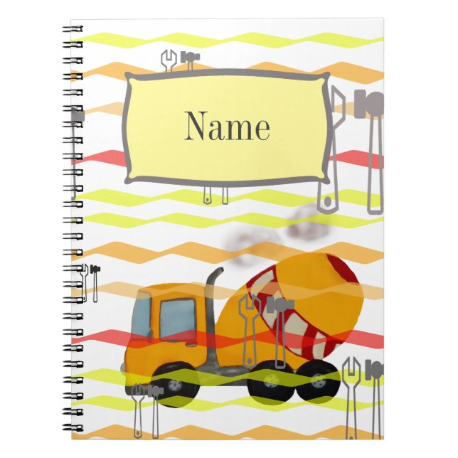 Yellow and red concrete mixer notebook (Front)