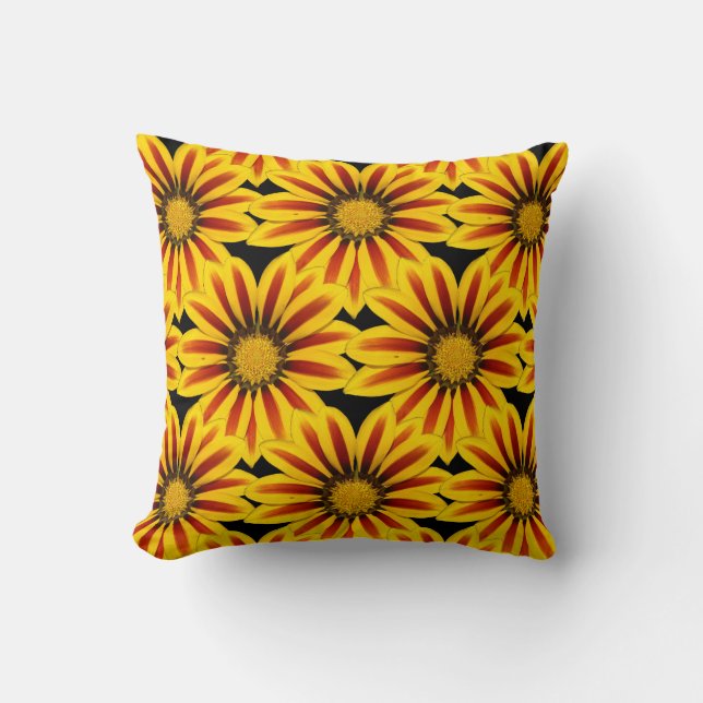 yellow and red daisy flower with stripes throw pillow (Front)