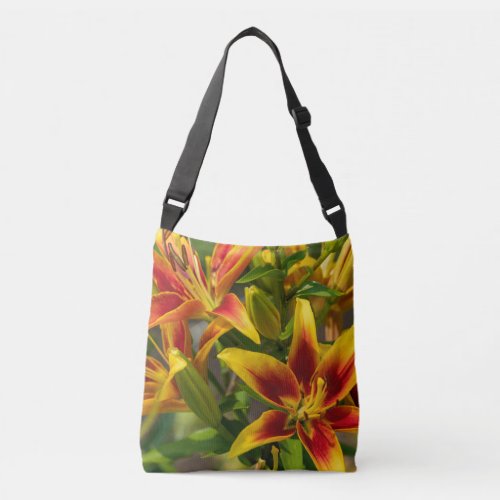Yellow and Red Day Lily Floral Crossbody Bag