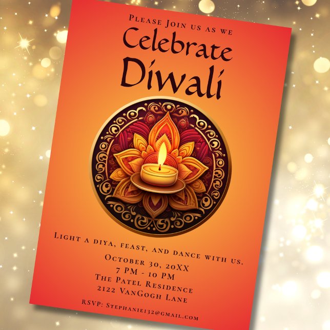 Yellow and Red Diya Diwali Celebration Invitation (Creator Uploaded)