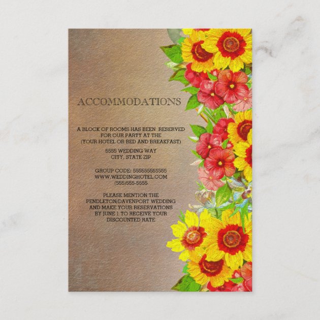 Yellow And Red Floral On Brown Accommodations Enclosure Card