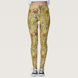 Yellow and red floral wild flower pattern  leggings
