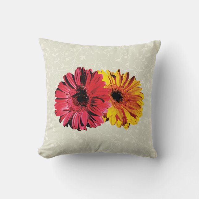 Yellow And Red Gerbera Daisies Throw Pillow (Front)