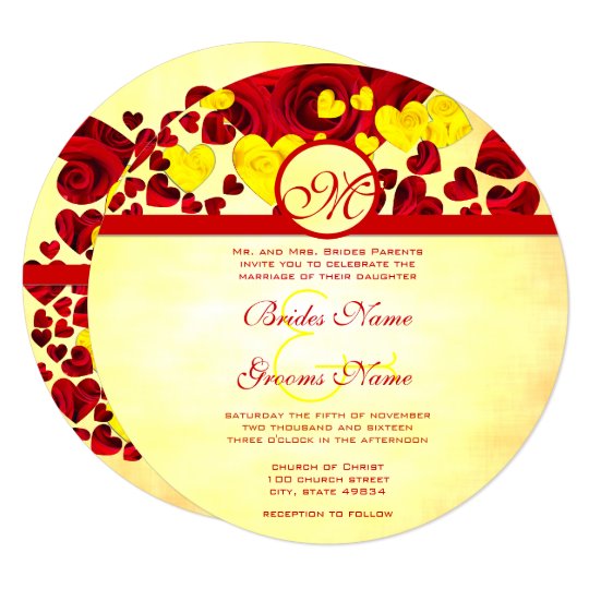 Yellow And Red Heart Gold Roses Wedding Invitation Zazzle Com