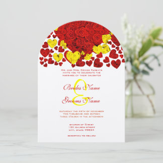 Yellow and Red Heart Roses Wedding Invitation
