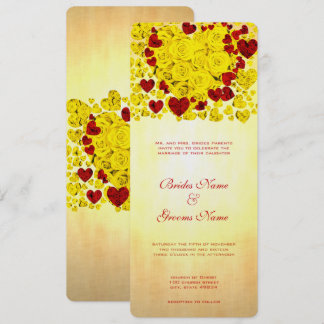 Yellow and Red Heart Roses Wedding Invitation