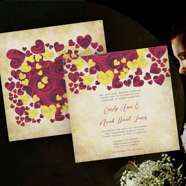 Yellow and Red Heart Roses Wedding Invitation (Creator Uploaded)