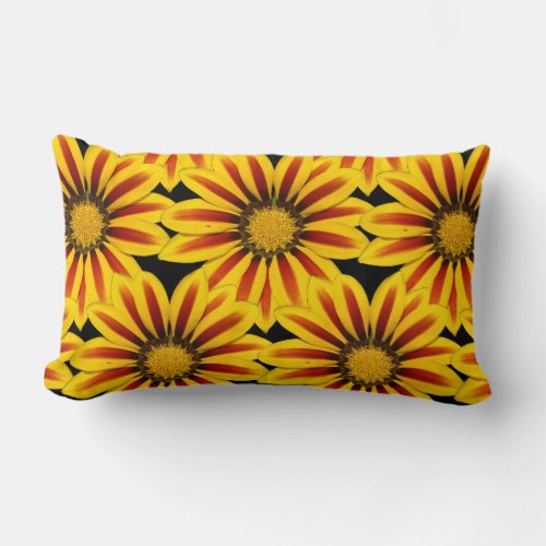 yellow and red large stripy daisy flowers lumbar pillow