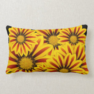 yellow and red large stripy daisy flowers lumbar pillow
