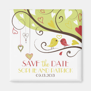 Yellow and Red Lovebirds Save the Date Magnet