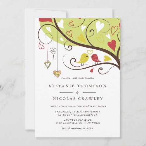 Yellow and Red Lovebirds Wedding Invitation