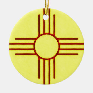Yellow And Red New Mexico Zia Ceramic Ornament