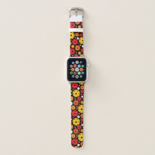 Yellow and red Pickleballs on black Apple Watch Band