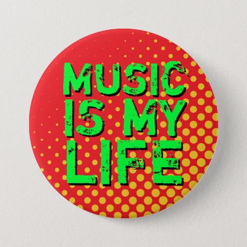 Yellow and Red Retro Halftone I Love Music Button